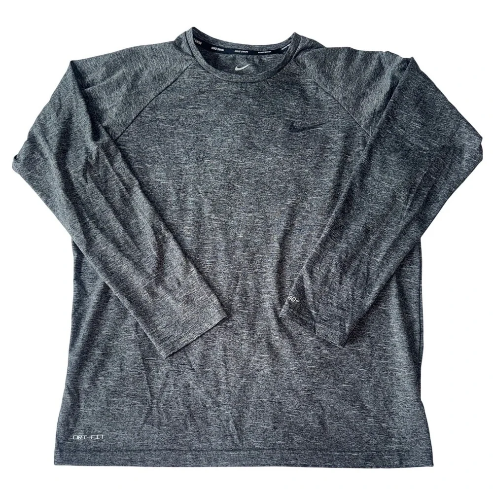 Nike Swim Mens Dri-FIT UPF 40+ Long Sleeve Rash Guard Heather Grey Size‎ Medium